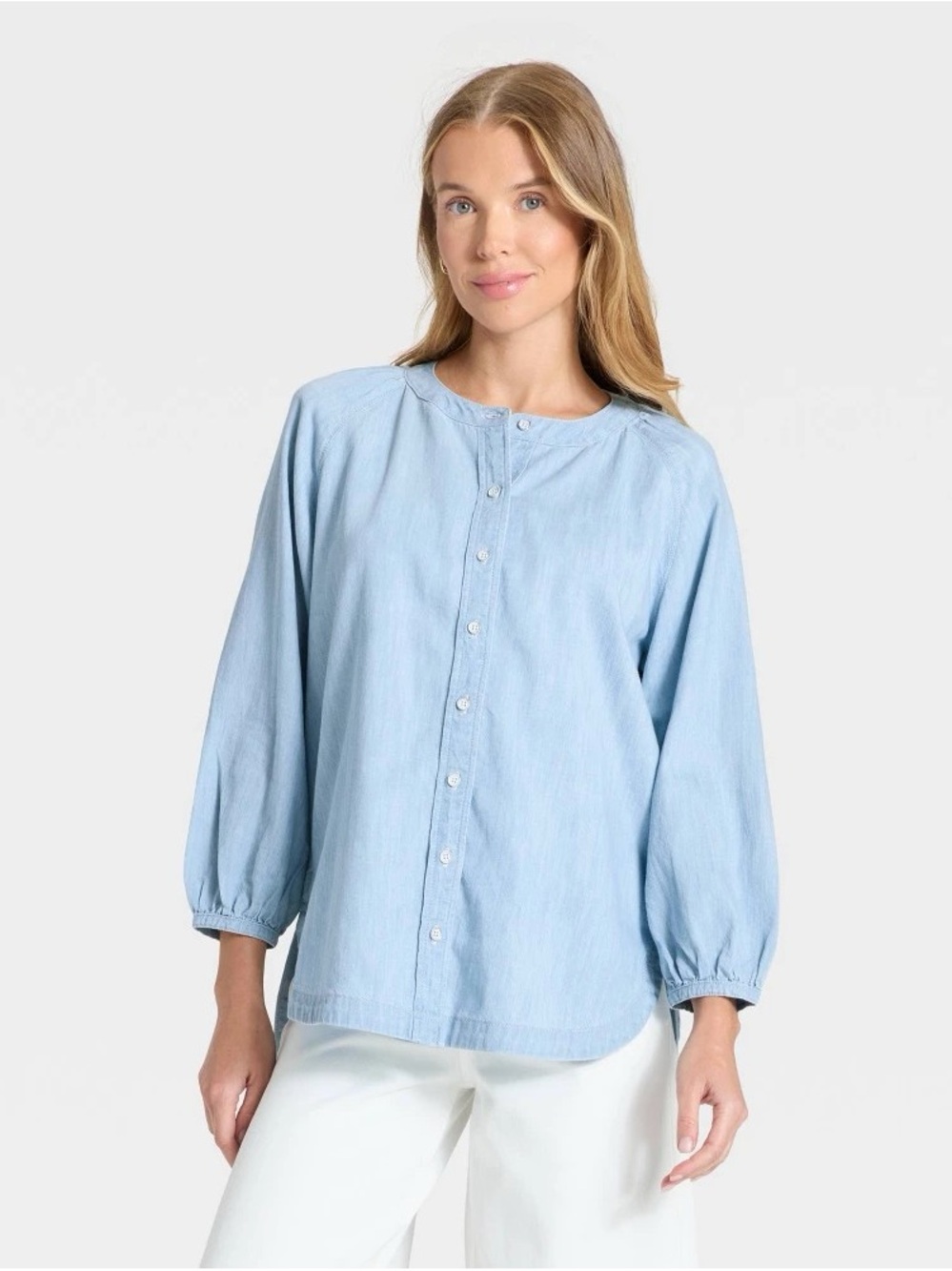 Universal Thread Soft Blue Button-Front Peasant Blouse b154s